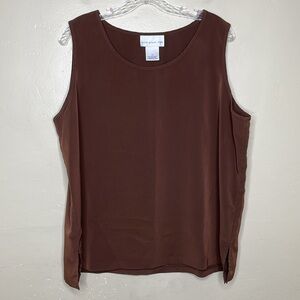SUSAN GRAVER Style Tank Top Brown Wide Shoulder Scoop Neck Boxy Popover Basic 1X